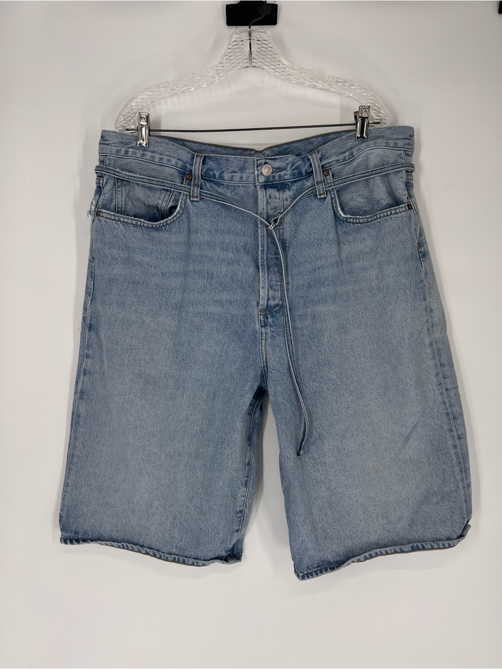Agolde Vintage Emmi Light Wash High-Rise Long Inseam Denim Bermuda Shorts 32